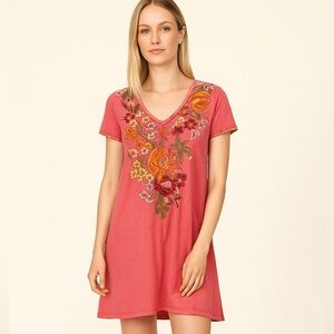Johnny Was Adeline Embroidered Coral Tunic Top Size Medium
